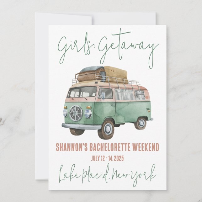 Convites Getaway, VW Van, Bachelorette Weekend Party (Frente)