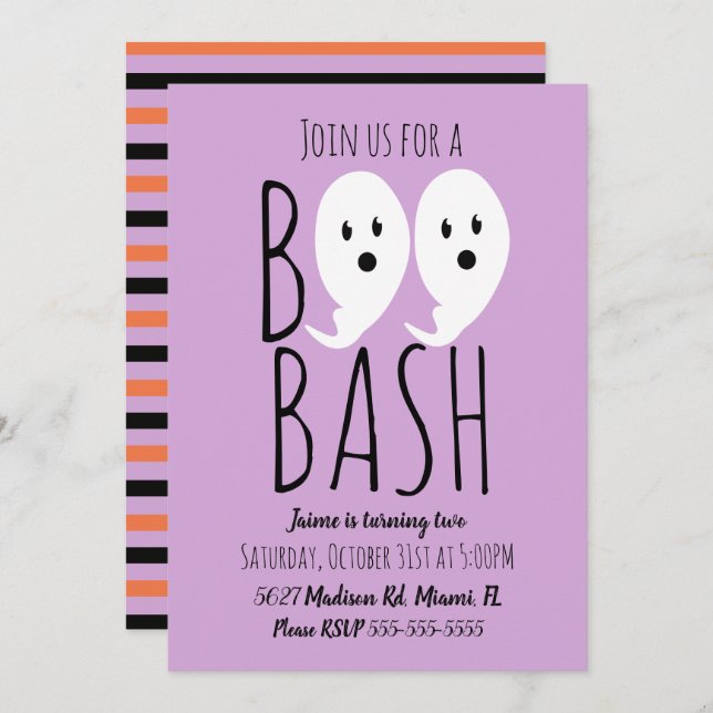 Convites Ghost Boo Halloween Bash moderno e assustador (Frente/Verso)