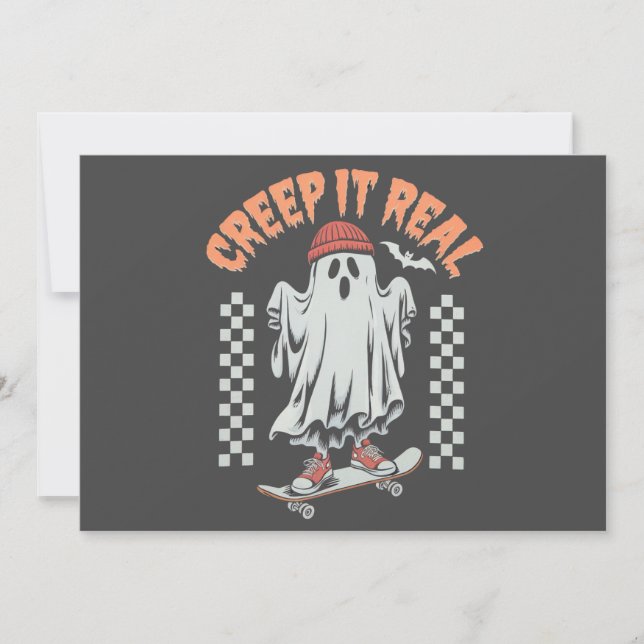 Convites Ghost do Skate de Halloween Retron Creme (Frente)
