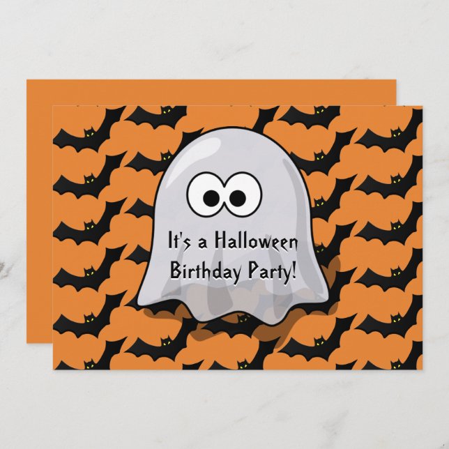 Convites Ghost Ghost Festa de aniversário Bats Laranja (Frente/Verso)