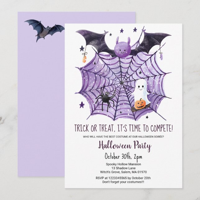 Convites Ghost Ghost Pumpkin Bat Spider Web Festa de Hallow (Frente/Verso)