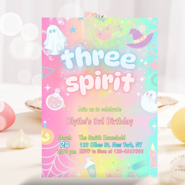 Convites Ghost Pastel Neon Glow aniversário de 3 anos Hallo (three spirit, halloween birthday, halloween party, spooktacular party, halloween ghost party, ghost )