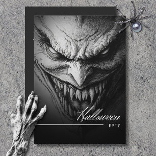 Convites Ghoulish Gargoyle Black & White Halloween Party