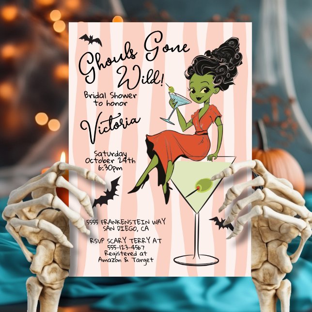 Convites Ghouls Desenfreados Martinis Chá de Noiva de Hallo (Criador carregado)