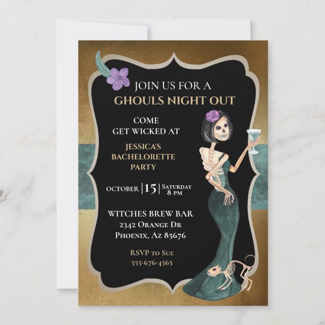 Convites Ghouls Night out Bachelorette Halloween Skeleton (Frente)