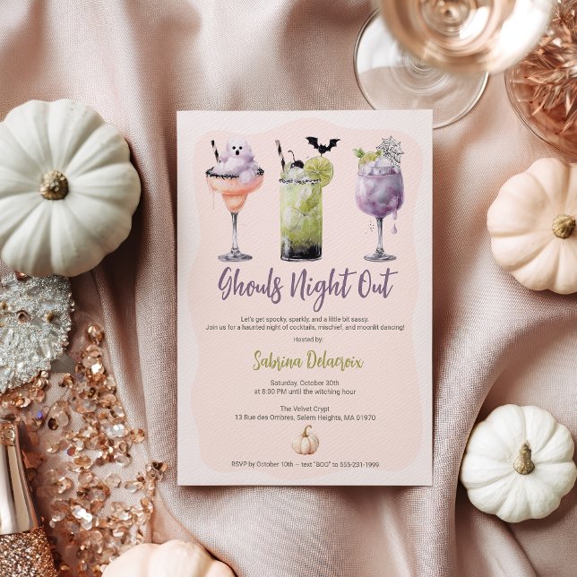 Convites Ghouls Night Out Watercolor Cocktails Halloween (Ghouls Night Out Watercolor Cocktails Halloween Invitation)