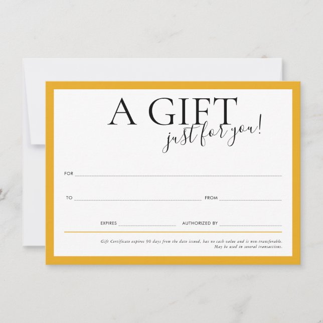Convites GIFT VOUCHER elegante chic business yellow (Frente)
