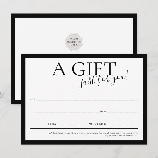 Convites GIFT VOUCHER elegante negro empresarial moderno (Frente/Verso)