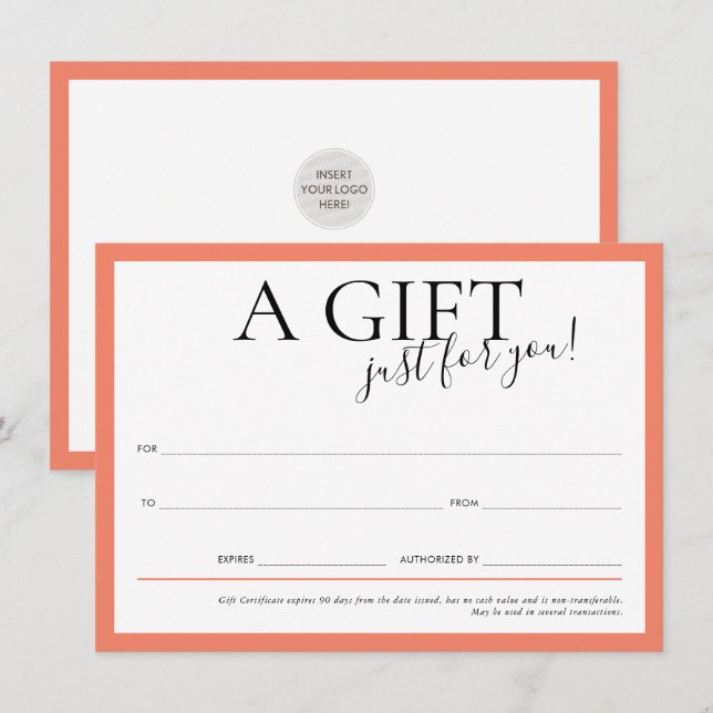 Convites GIFT VOUCHER - laranja moderna elegante de negócio (Frente/Verso)