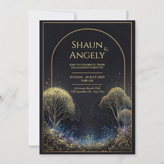 Convites Gilded Arch Midnight Starry Forest Wedding (Frente)