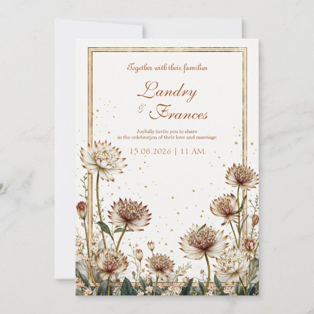 Convites Gilded Astrantia Botanical Cream Wedding (Frente)