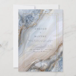 Convites Gilded Blue Marble Agate Swirl Wedding