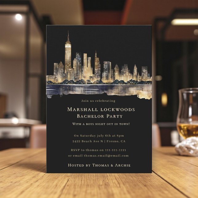 Convites Gilded Cityscape Night Bachelor Party Invitation (Criador carregado)