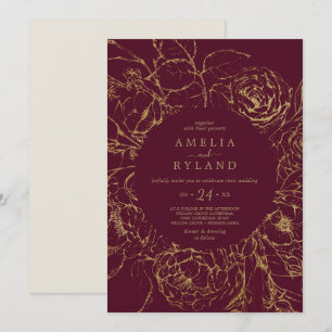 Convites Gilded Floral Casamento informal e Dourado