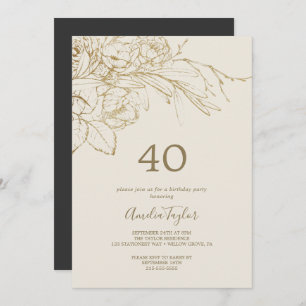 Convites Gilded Floral Creme e aniversário de 40 anos Dou