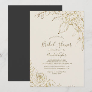 Convites Gilded Floral Creme e Chá de panela Dourado