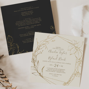 Convites Gilded Floral   Creme e Dourado Tudo Em Um Casamen