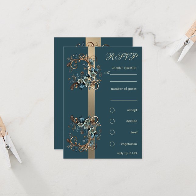 Convites Gilded Floral Elegance RSVP (Frente/Verso In Situ)