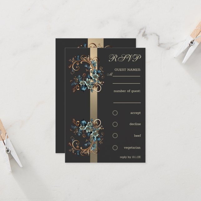 Convites Gilded Floral Elegance RSVP (Frente/Verso In Situ)