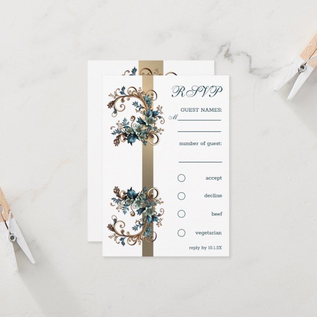 Convites Gilded Floral Elegance RSVP (Frente/Verso In Situ)