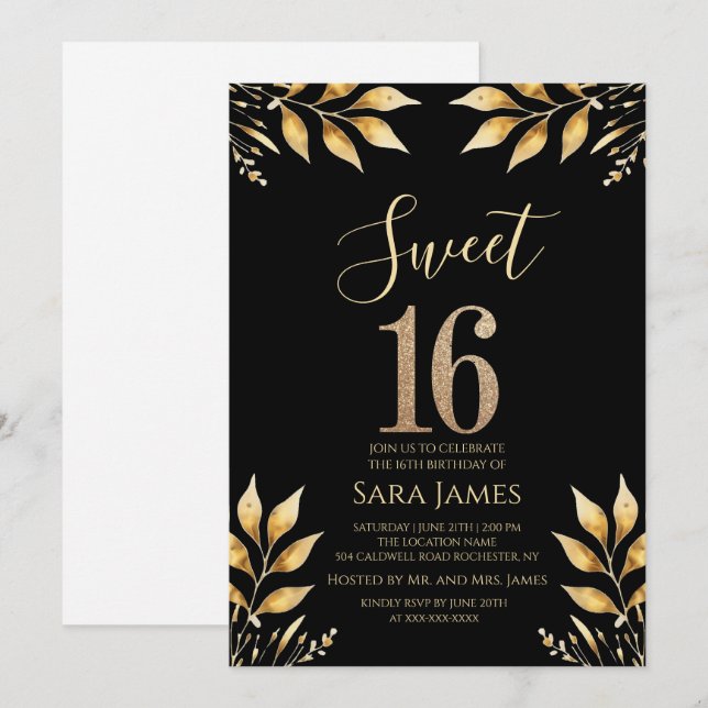 Convites Gilded Glitz Sweet 16 Invitation (Frente/Verso)