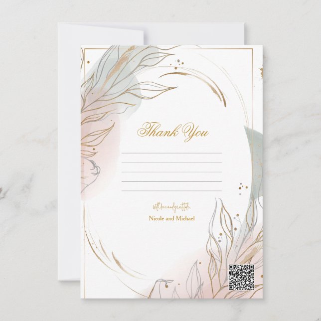 Convites Gilded Gold Sage & Blush Botanical Wedding  (Frente)