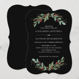 Convites Gilded Greenery Black | Casamento de Natal
