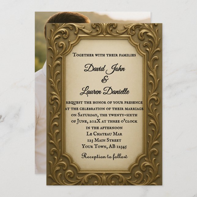 Convites Gilded in Gold Photo Wedding Invitation (Frente/Verso)