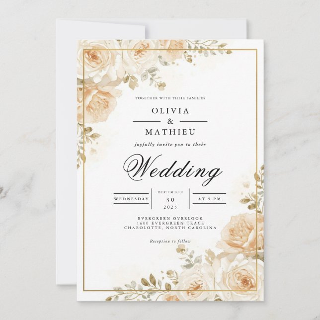 Convites Gilded Peach Blossom Romance Wedding (Frente)