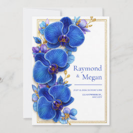 Convites Gilded Royal Blue Orchid Botanical Wedding