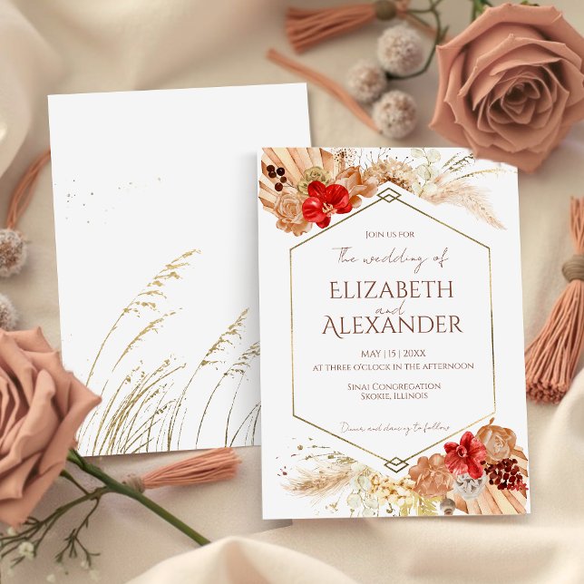 Convites Gilded Watercolor Boho Floral | Terracotta Wedding (Criador carregado)