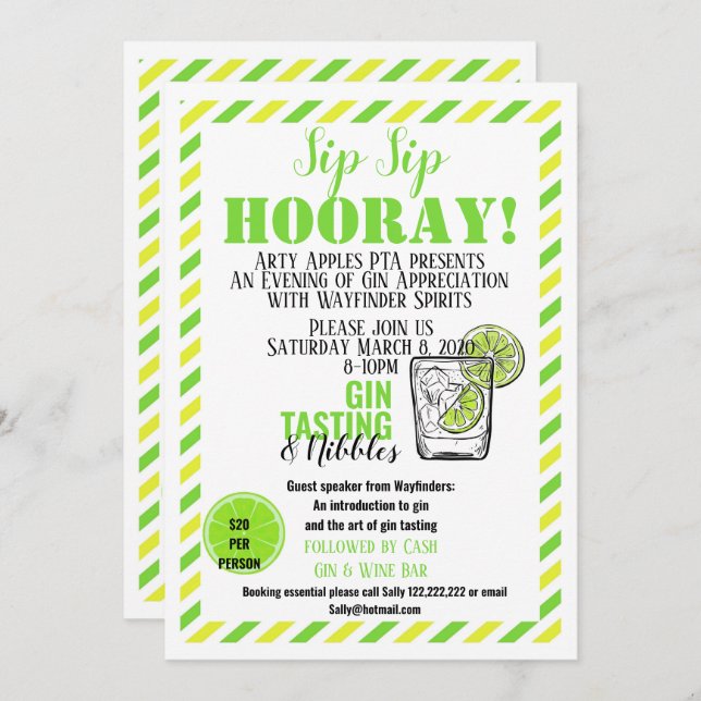 Convites Gin e tônico para arrecadação de fundos de evento  (Frente/Verso)