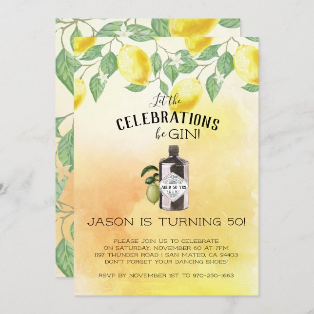 Convites Gin Themed Festa de aniversário (Frente/Verso)
