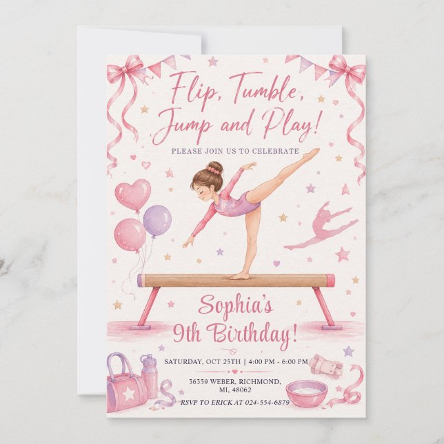 Convites Ginástica Digital Personalizada de Aniversário (Frente)