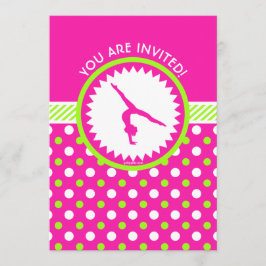 Convites Ginástica Personalizada Verde Rosa Polka-Pontos