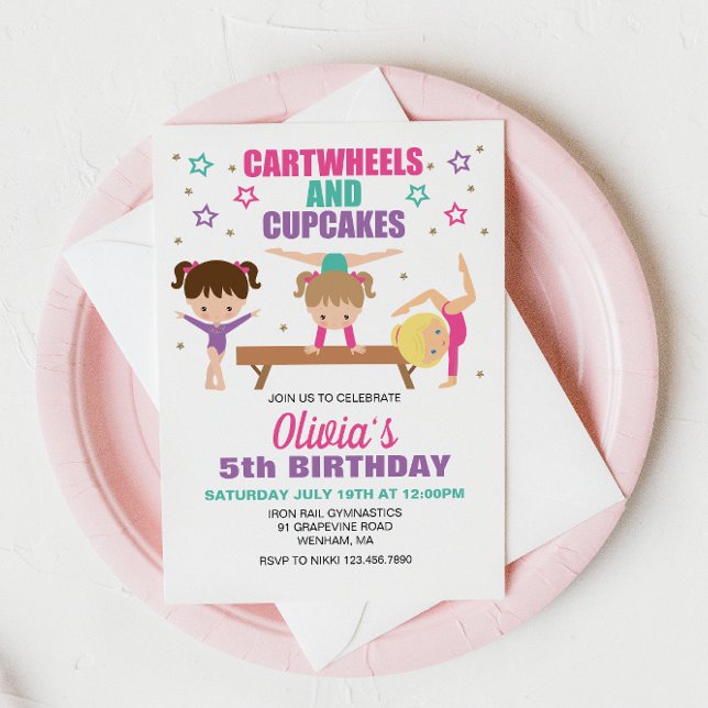 Convites Ginástica Voltas Laterais e Cupcakes Aniversário (Criador carregado)