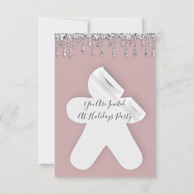 Convites Ginger Christmas Dinner Holidays Rose Silver Drips (Verso)