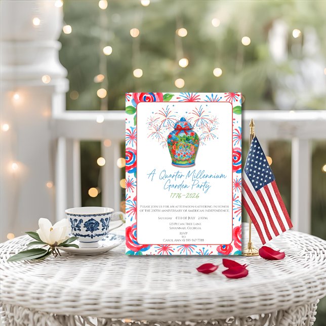 Convites Ginger Jar 1776, Partido do Jardim do 250º anivers (250th Anniversary Garden Party Ginger Jar 1776 Invitation)