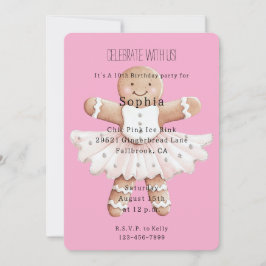 Convites Gingerbird Ballerina Pink Aniversário