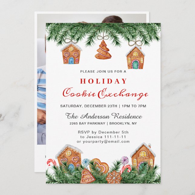 Convites Gingerbird House, Man Holiday Cookie Exchange (Frente/Verso)