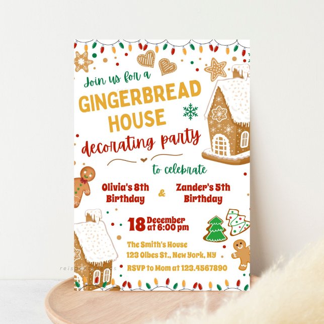 Convites Gingerbird House Sibel Duplo Aniversário ( Gingerbread House, Birthday Party Invitation, Christmas Cookie, Decorating Party Invite, Gingerbrea)