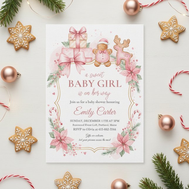 Convites Gingerbread Baby Girl Shower Invitation Christmas (Gingerbread Baby Shower)
