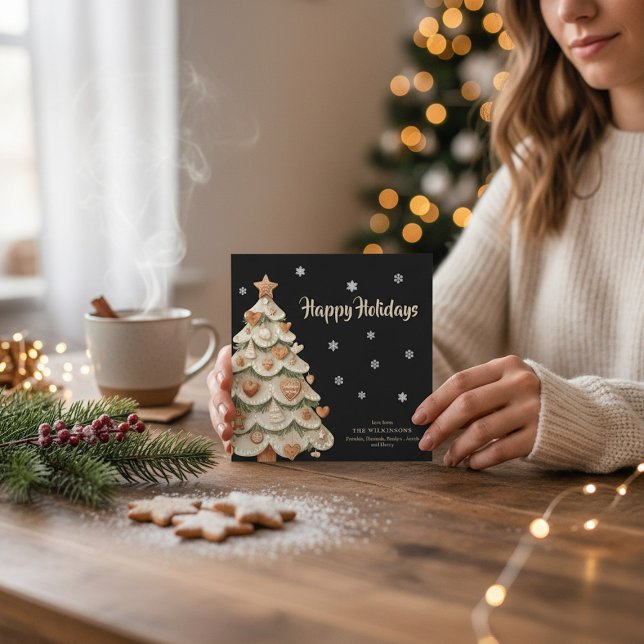 Convites Gingerbread Christmas Tree Snowflake Holiday Card (Criador carregado)