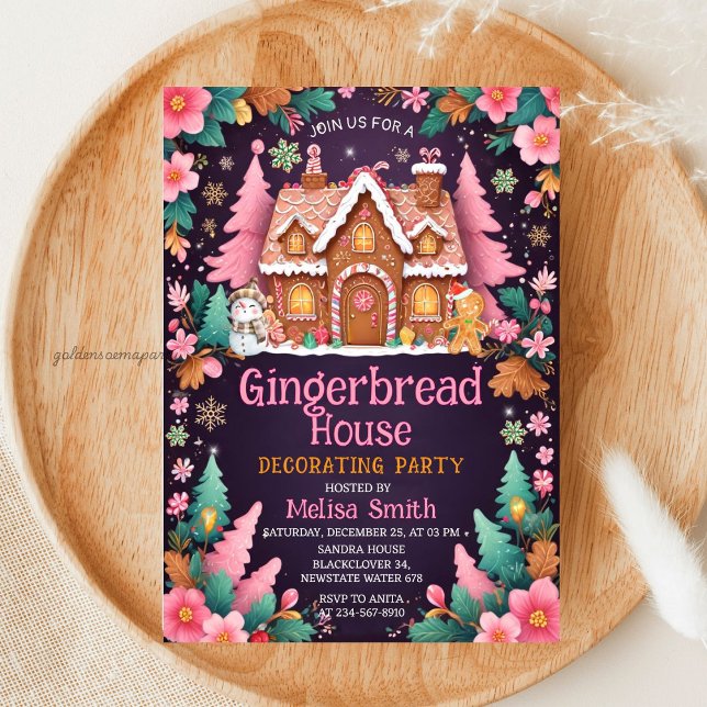 Convites Gingerbread House Decorating Christmas Party (Gingerbread House Decorating Christmas Party Invitation)