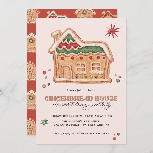 Convites Gingerbread House Decorating Party Christmas (Frente/Verso)