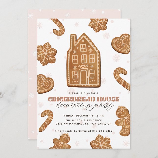 Convites Gingerbread House Decorating Party Christmas (Frente/Verso)