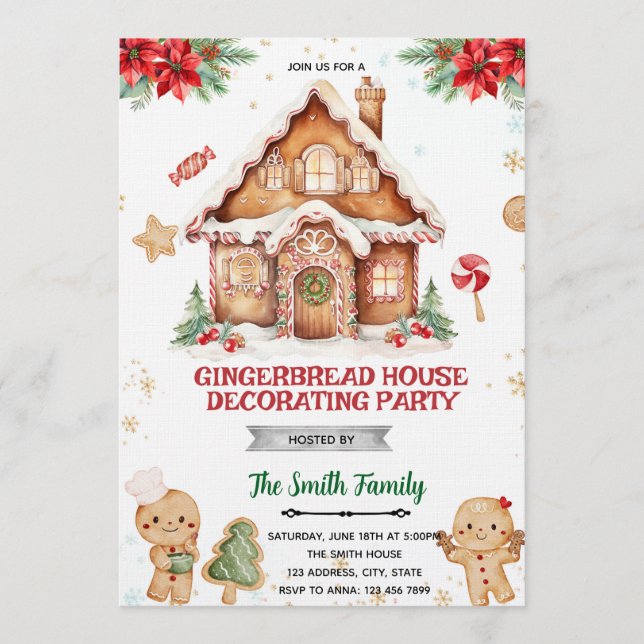 Convites Gingerbread House Decorating Party Invitation (Frente)