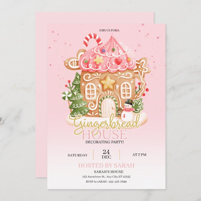 Convites Gingerbread House Decorating Party Invitation  (Frente/Verso)