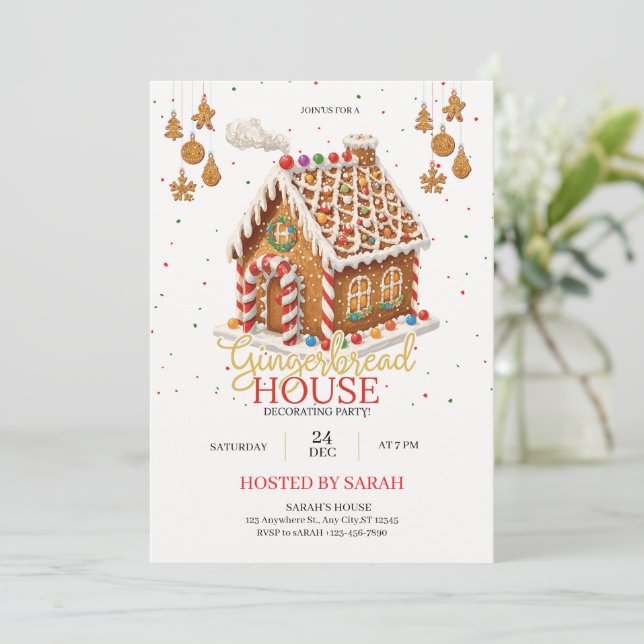 Convites Gingerbread House Decorating Party Invitation  (Em pé/Frente)