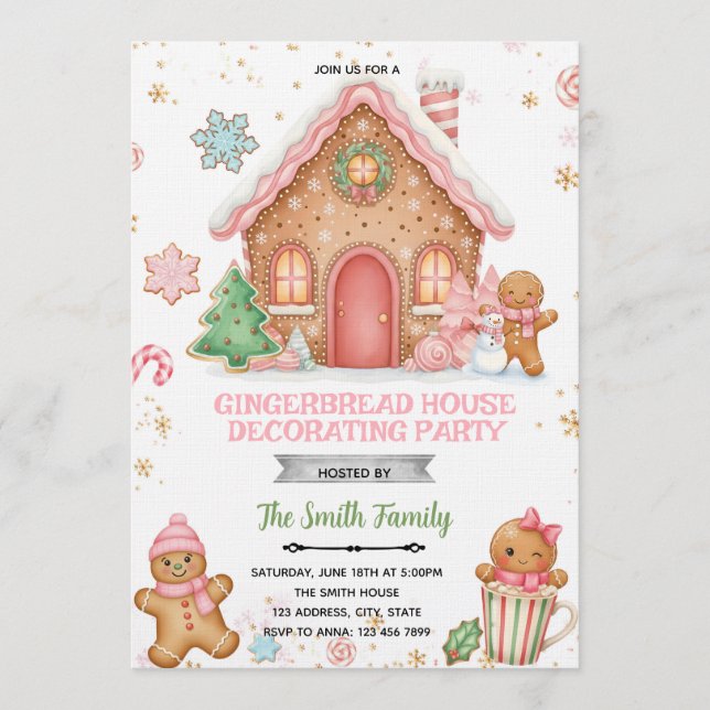 Convites Gingerbread House Decorating pink theme Invitation (Frente)